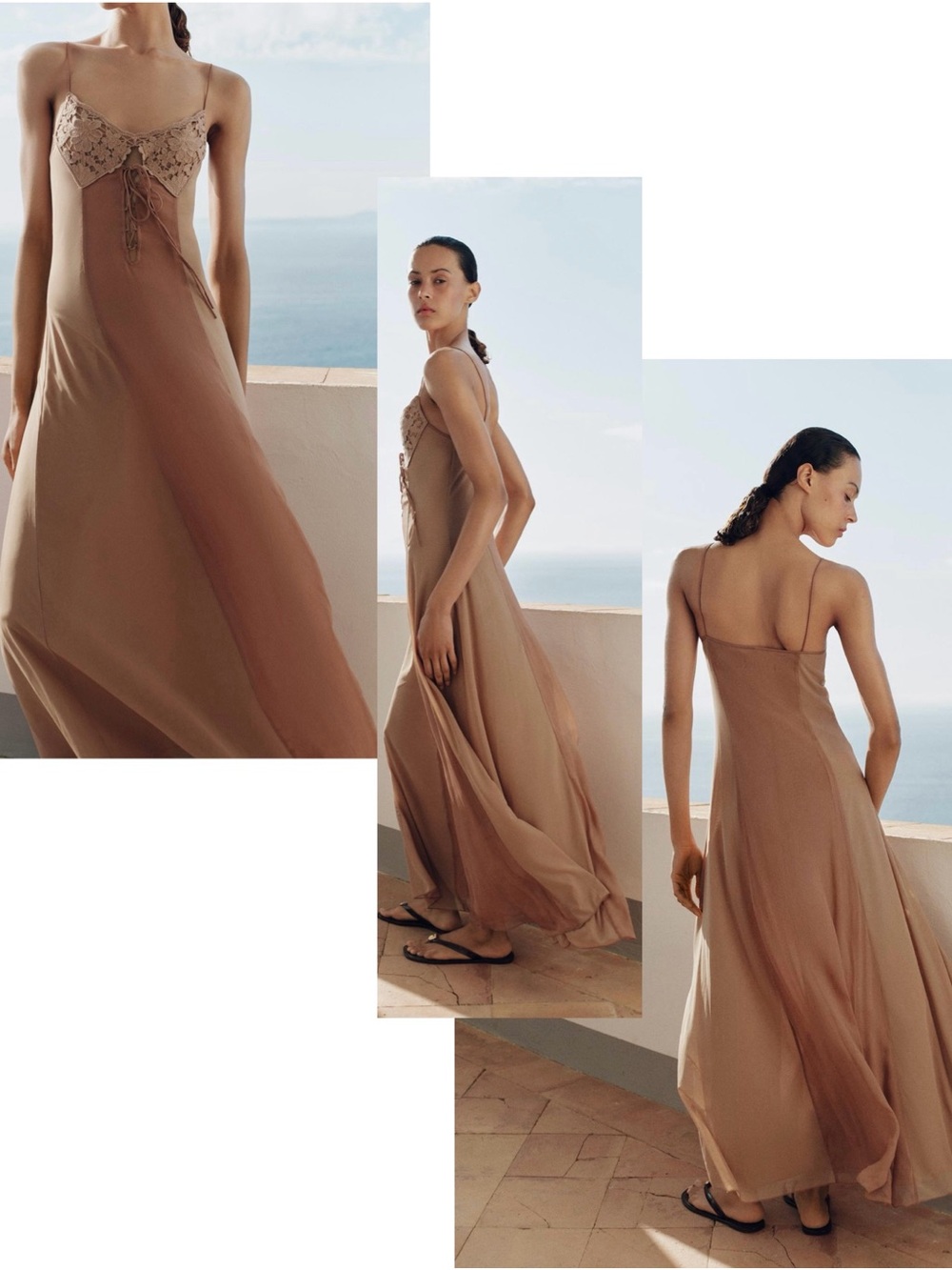 ZARA Lace Bust Sheer Maxi Dress Taupe Brown Size L NWT Resort Beach Boho - Picture 2 of 15